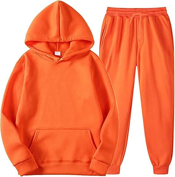 Mens Sweatsuits 2 Piece Set Cotton Tracksuit Hoodies and Sweapants Set with Pockets Fleece Jogging Suits Plus Size Sweat Suit, Orange, M