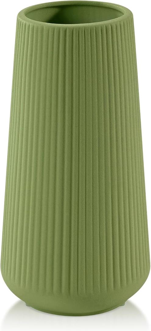 Saga Green Ceramic Vase, GUKJOB Small Cute Flower Vase for Pampas Grass, Home, Living Room, Dining Table, Farmhouse, Office Decor, Bedroom, Table, and Kitchen Shelf (Saga Green)