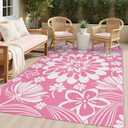 Ileading Outdoor Plastic Straw Rug 5x8ft Funny Floral Style Reversible Patio Area Rugs Waterproof Non Shedding Portable Carpets for Rv Outside Deck Pool Beach Picnic Camping (Pink)