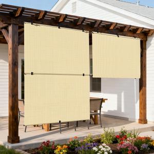 Outdoor Roller Shade 5'W x 6'H Cordless Shades Roll Up, Folding Exterior Patio Blinds, Blackout Sunshades Curtains for Outside Porch Screens, Apartment Balcony, Pergola (Beige), 60"W x 72"H