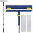Window Squeegee with Extension Pole: 2-in-1 Rotatable Squeegee Cleaning Kit - 30''-60'' Cleaner Tool with 2 Microfiber Pads for High Windows, Shower Glass, Mirror, Car Windshield