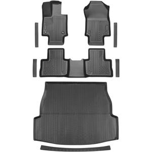 9PCS Custom Fit Floor Mats & Cargo Liner with Door Sill Guards, for 2019-2025 Toyota RAV4 / Hybrid/Prime, All-Weather TPE Floor Liners & Trunk Mat Set, Door Entry Protectors, Black