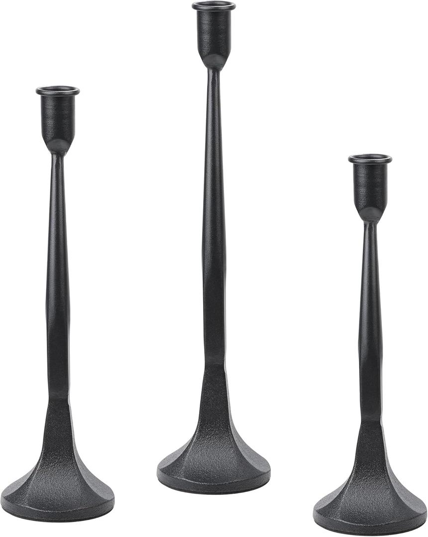 Gold Candlestick Holders Decor - Candle Holder Meatl Taper Candle Holders Sticks Holder Centerpiece Wedding Table Decor for Home Christmas, Wedding, Dinning, Party, AnniversarySet of 3 (Black)