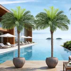7ft Tall Artificial Phoenix Palm Tree for Outdoor Indoor Decor, Large Faux Coconut Silk Palm Tree Tropical Fake Tree Perfect for Outside Patio Poolside Home Office Decor (Set of 2)