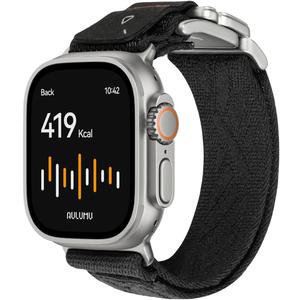 Aulumu C03 Snap Functional Titanium Buckle for Apple Watch Ultra (3/2/1) Nylon Band | Luxury Embossed Texture Knit | Quick-release Design | iWatch Bands for 49/46/45/44MM (Natural Titanium/Black)