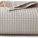 100% Cotton Waffle Blanket (Khaki - Full Size - 84 * 90''), Pre-Washed and Anti-Shrinkage Soft Lightweight Bed & Couch Blanket, 380 GSM Waffle Weave Throw Blanket for All Seasons