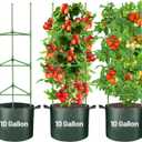 45in Tomato Cages with 10 Gallon Grow Bags - Easy Assembly Tomato Plant Support Trellis with Sturdy Planter Pots for Vertical Climbing Plants Flowers Vegetables, 3 Pack