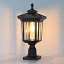 Solar Post Light Outdoor, ST4346Q Dusk to Dawn Solar Lamp Post Light with Pier Mount Base Bright Sandy Colored Bulb, Waterproof Aluminum Fence Pole Lights for Gates Yard Path Garden
