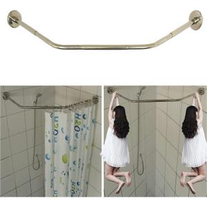 Stretchable 304 Stainless Diamond Shaped Bathroom Bathtub Corner Shower Curtain Rod Rack (Diamond Shaped, Both Sides: 17"-25.6",Middle:20"-26)