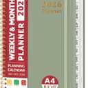 2026 Planner, Weekly and Monthly Calendar Planner, January 2026 - December 2026, Hardcover 2026 Calendar Book with Tabs For Women & Men, Inner Pocket, Spiral Bound, Perfect for Office Home School Supplies - A4 (8.5" x 11"), Green