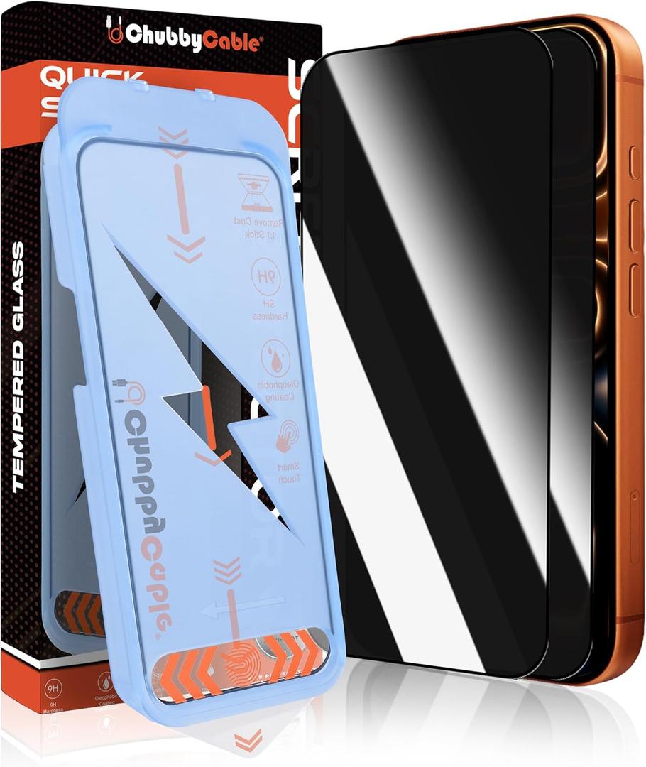 chubbycable 2PCS ChubbyShield Ultra for iPhone 17 Pro Max Privacy Screen Protector, Anti-spy Screen Protector Privacy Glass with Ultra-easy Install Box, Auto Dust-Elimination & Bubble Free