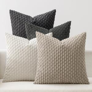 MIULEE Throw Pillow Covers Soft Couch Decorative Set of 4 Boho Striped Neutral Cushion Covers Corduroy Pillowcases Mid Century Farmhouse Home Decor for Couch Bed Sofa Living Room 18x18 Inch Grey