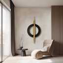 JFUJFU Large Black And Gold Metal Art 3d Wall Decor with Geometric Round & Line for Living Room & Bedroom