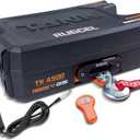 RUGCEL WINCH 12V DC Electric Portable Utility Winch 4500lb/2041kg Single Line Pull with Steel Mounting Plate, Integrated Hawse Fairlead and Synthetic Rope,Wiress Remote, Black