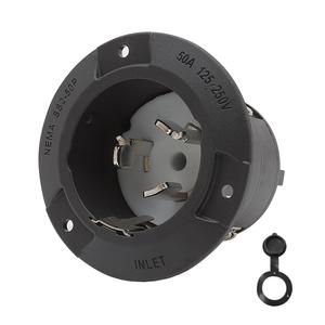 Nema SS 2-50P 50Amp 125/250V Twist Lock Marine Shore Power Inlet with Weatherproof Cover. Heavy Duty 50Amp Camper Boat Assembly Plug, ETL Verified Black