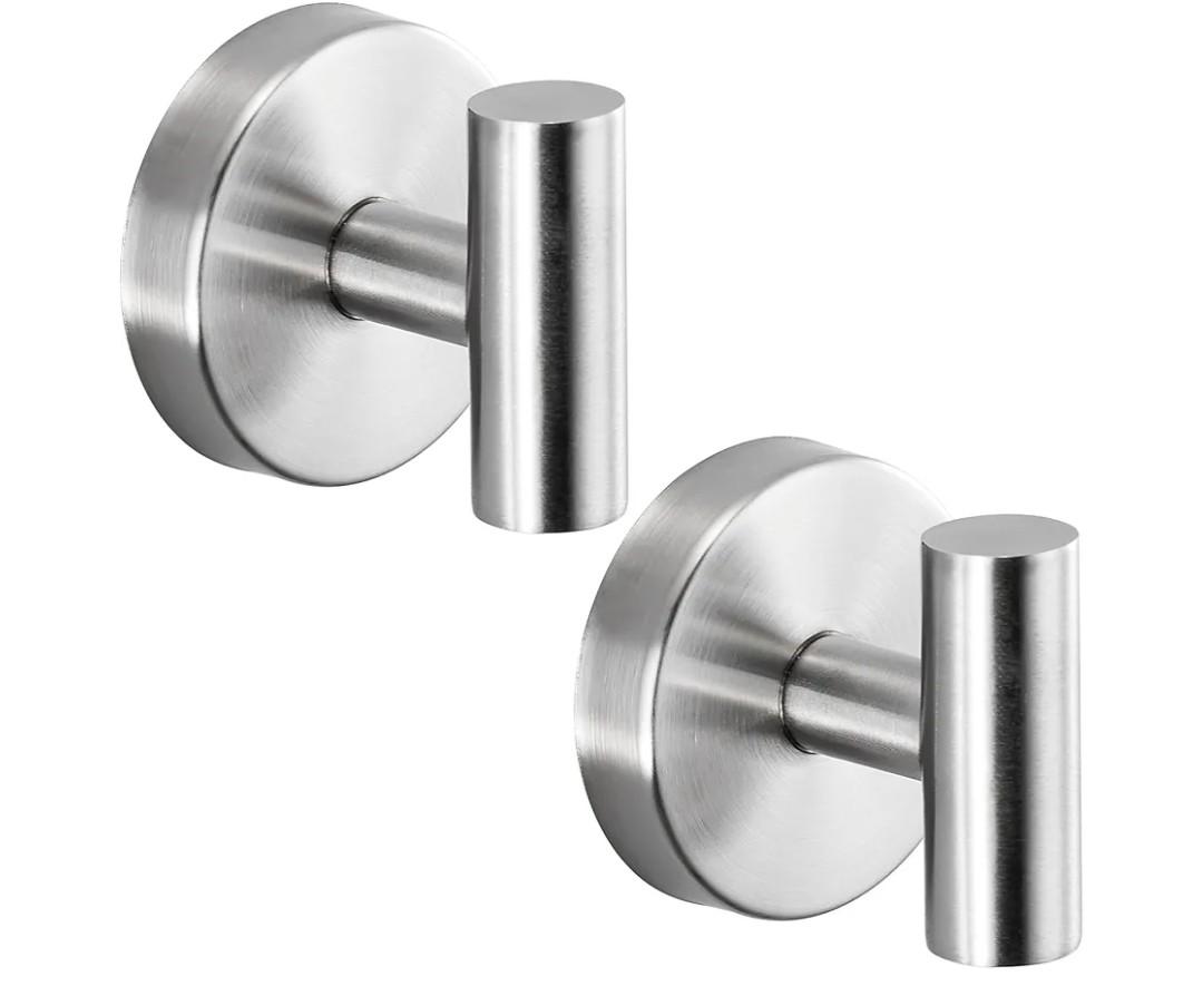 Suction Cup Hooks for Shower - Bathroom Reusable Hooks for Towels, Robes & Loofah - No-Drill Mounting on Kitchen,Walls,Metal,Glass,Mirrors,Tile & Smooth Non-Porous Surfaces (2, Brushed Nickel)