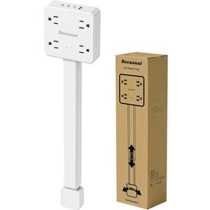 Electrical Outlet Extender Stick - Features 1 USB-A, 3 USB-C (15W) and 4 AC Outlets, Extends 17"-26", Rotates 180 Access Hard-to-Reach Outlets, Wall Plug Power Socket Expander Nightstands, Sofa