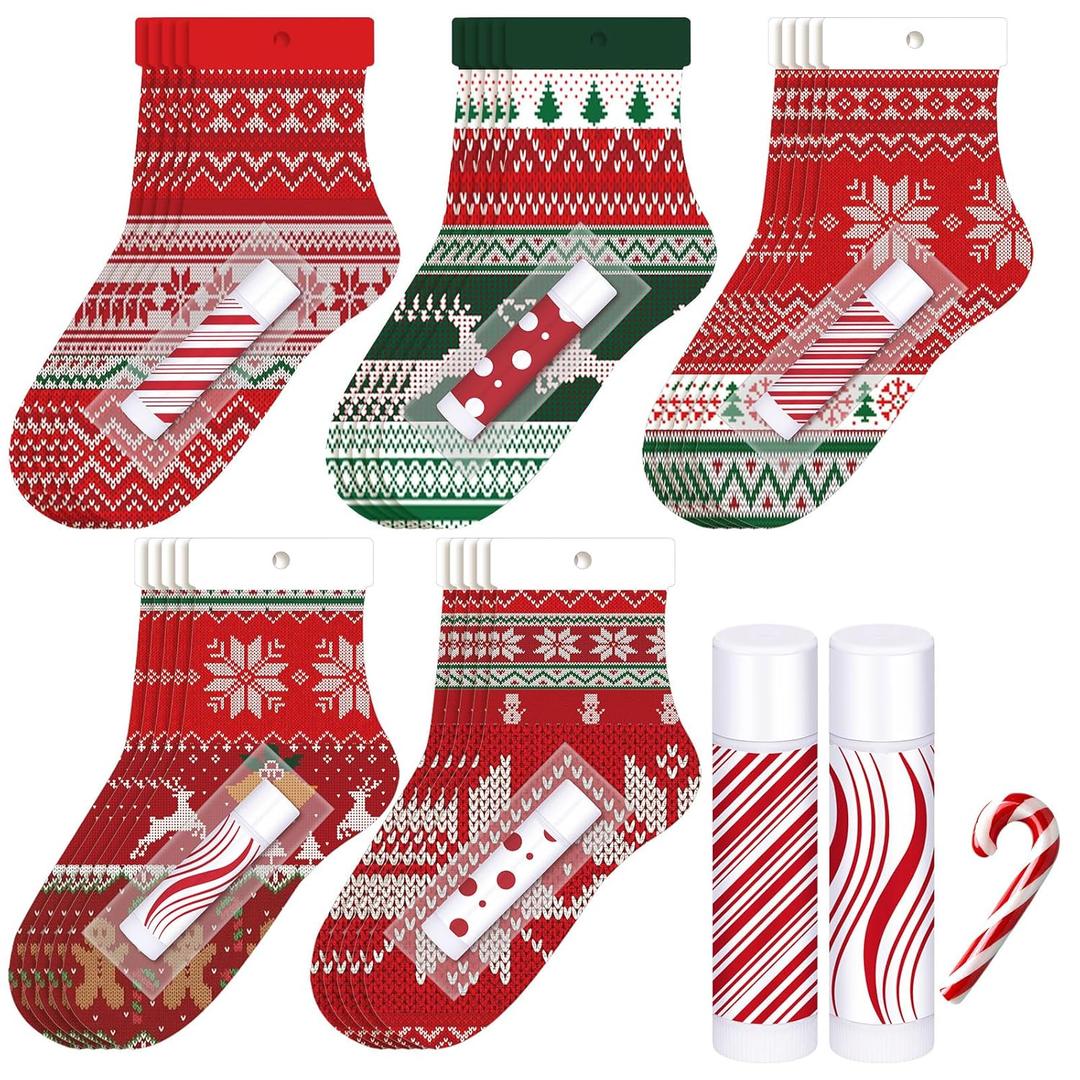 Leelosp 25 Pack Christmas Lip Balm Bulk Christmas Santa Sock Candy Peppermint Cane Scented Lip Balms Bulk Holiday Favor Gifts Xmas Party Gifts Xmas Items Stocking Stuffers for Women Men Staff Employee