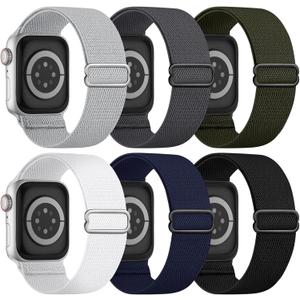 6 Pack Stretchy Solo Loop Compatible with Apple Watch Band 45mm 46mm 44mm 42mm 49mm 41mm 40mm 38mm Men Women, Braided Elastic Nylon Strap for iWatch Series 10 9 8 7 6 5 4 3 SE SE 2 Ultra Ultra 2 (Black/DarkGrey/White/StoneGrey/MidnightBlue/ArmyGreen)