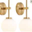 Gold Battery Operated Wall Sconce Set of 2, Wireless Rechargeable Sconces Wall Lighting with Remote Control, LED Dimmable Wall Lights with Opal White Glass Shade, 12 Colors RGB & 3 CCT Bulb