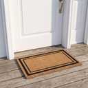 Black Border Coco Coir Doormat, 18" x 30", Non-Slip Backing, Heavy Duty Natural Fiber Front Door Welcome Entrance Mat, Low Clearance, Outdoor Indoor