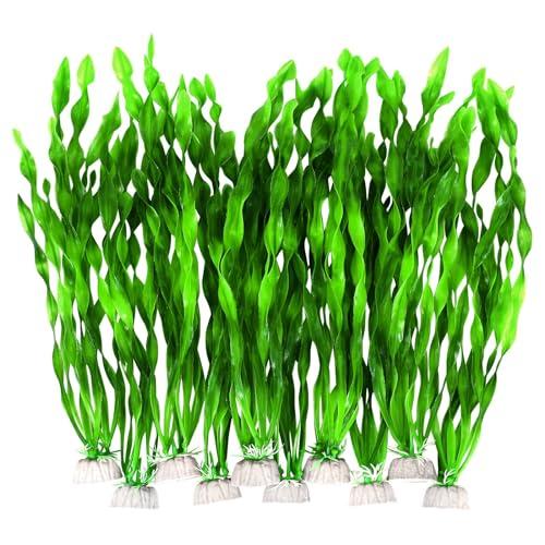 AQUANEAT Fish Tank Artificial Plants, Aquarium Plastic Seaweed Decorations, 11.75Inch Tall Fake Green Accessories, 10 Packs