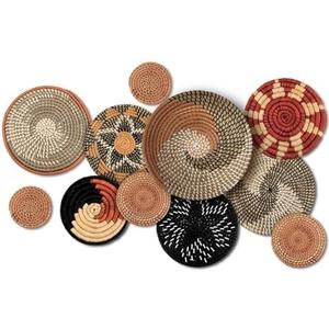 Tatuo 3 Pcs Boho Wall Basket Decor Decorative Bulrush Woven Basket Wall Decor Art Round Farmhouse Hanging Baskets for Kitchen Rustic Home Summer Decorations, Multi Sizes (Classic)