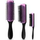 Patelai 3 Sizes 9-Row and 5-Row Cushion Nylon Hair Brush for Natural Hair, Travel Detangling Brush Comb for Women Men Volumizing Shaping Separating Defining Curls Hair Salon(Black Purple)