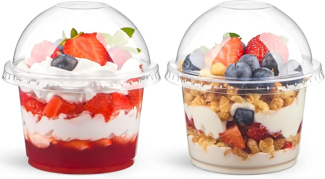 Kucoele 50 Pack 9 OZ Clear Plastic Cups with Dome Lids, Dessert Cups Parfait Cups Party Serving Cups for Yogurt, Fruit, Pudding and Ice Cream