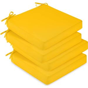 downluxe Waterproof Outdoor Chair Cushions Set of 4, 19" x 19" x 3" Patio Chair Cushion with Non-Slip Ties & Handle, Square Outdoor Cushion for Patio Furniture with Removable Cover, Yellow