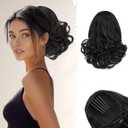 BARSDAR Drawstring Ponytail Extension - 10 Inch Short Wavy Black Ponytail Hair Extensions for Women - Synthetic Comb Clip in Ponytail Hairpieces Fake Pony Tails - Natural Black