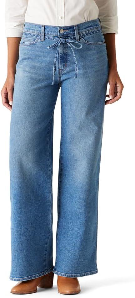 Levi Strauss Signature Gold Women's Heritage Belted Wide Leg Jeans Mid-Rise Stretch Denim (14)