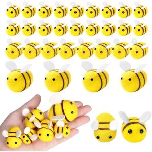Mindsoft 30 Pcs Felt Bees for Crafts,Bee Party Decor 3 Size Little Bees Accessories Felt Bumble Plush Beehive Decor for DIY Gender Reveal Gift Themed Party Tiered Tray Decoration Costume DIY, Small