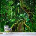 3D Green Forest Wooden Bridge Wallpaper for Living Room Sofa Background Wall (Not Peel and Stick) (100" x 73", M33)