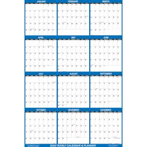 24" x 36" 2026 Wall Calendar Dry Erase - Large Starry Sky Wall Calendar Wet & Dry Erasable Laminated 12 Month Annual Yearly Planner, Reversiblel, Blue