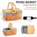 Picnic Basket with Blankets Kit, Handwoven Natural Woodchip Basket with Lid Handle and Extra Large Foldable Waterproof Picnic Mat for Outdoor Camping Beach Grass Party Hiking Travel (Black)