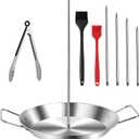 Stainless Steel Shawarma Pan for Oven & Grill - Vertical Skewer with Gyro Plate & 5 Spikes (6"-14") in Middle - Al Pastor Rotisserie for Tacos, Chicken, Pork - Gyro Cooking Pan, Roasting Skewer Stand.