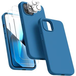 Dssairo 5 in 1 Designed for iPhone 13 Case, with 2 Pack Screen Protector,2 Pack Camera Lens Protector, Liquid Silicone Ultra Slim Shockproof Protective Phone Case Microfiber Lining 6.1,Blue