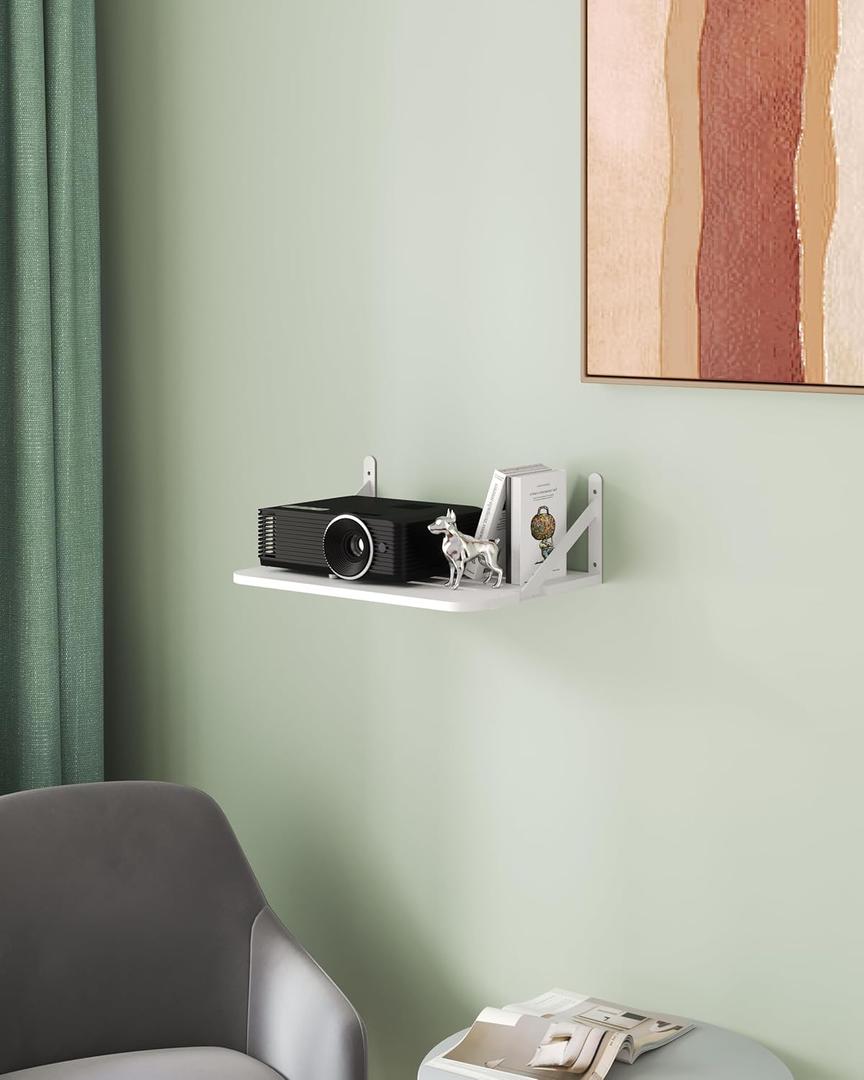 Small Mini Projector Shelf, Modem Shelf, Router Shelf, Floating Projector Wall Mount, Projector Shelf for Wall, Holder Stand Accessories White