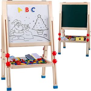 Wooden Art Easel for Kids (Double Sided) - Standing Magnetic Whiteboard Chalkboard Small Toddler Toys PM-048-K, 17.3 inches x 15.7 inches x 41 inches