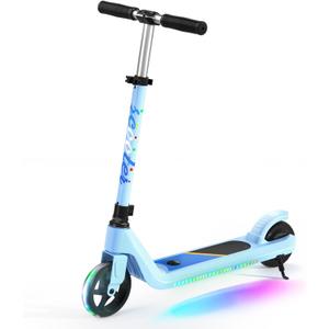 Electric Scooter for Kids Age 6-10, Kick-Start Boost Scooter with Adjustable Speed and Height, Flash Wheel & Deck Lights (blue)