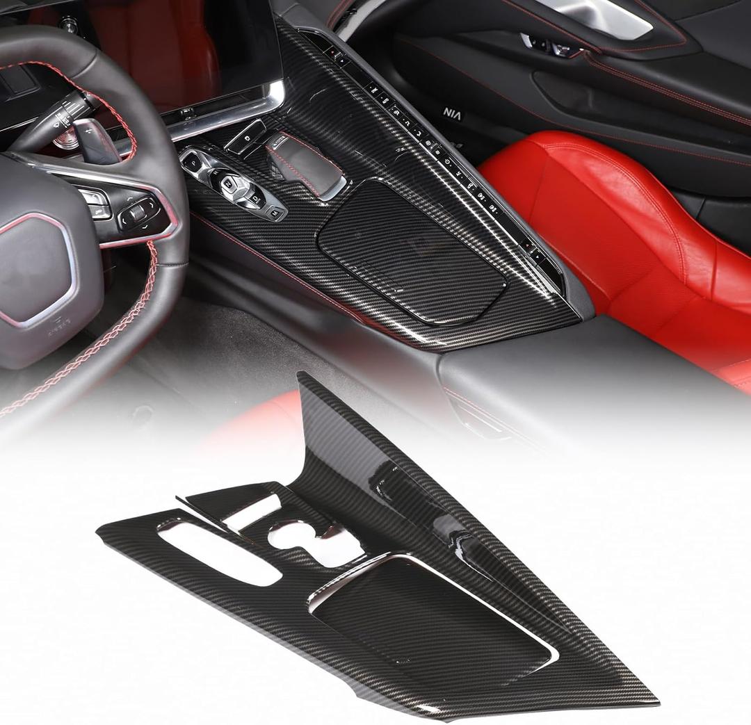 CHEAYAR Gear Shift Panel Trim Cover Compatible with Chevrolet Corvette C8 2020-2023, Center Control Gear Panel Decorative Cover C8 Accessories 3PCS (Carbon Fiber Pattern)