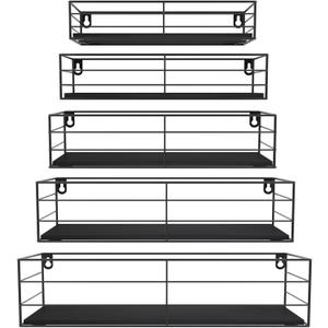 CRUGLA Floating Shelves Wall Mounted Set of 5, Black Hanging Storage Wall Shelf for Bathroom, Kitchen, Bedroom, Living Room Home Decor