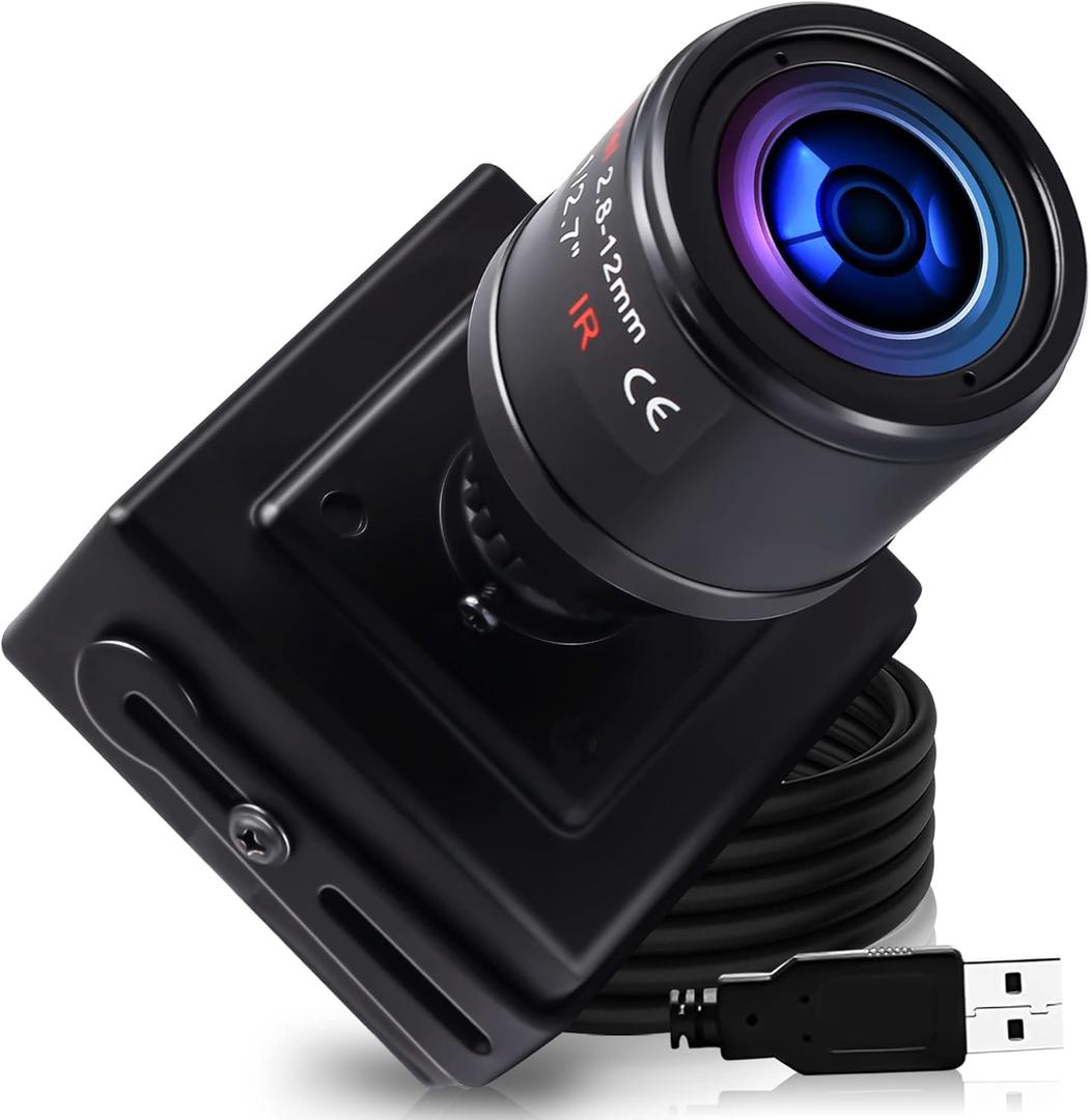 ELP Sony IMX323 Sensor Low Light Mini USB Camera with Microphone Manual Zoom 2.8-12mm Lens H.264 0.01LUX UVC USB2.0 Video Webcam Home Surveillance PC Camera for Laptop, Computer, Raspberry Pi