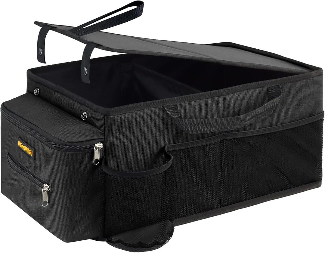 Car Seat Organizer-Car Organizer Front Seat Back Seat,Car Organizers and Storage,Passenger Seat Organizer with Lid Tissue Box Cup Holder (Grey) (Black)