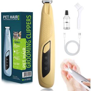 Dog Paw Trimmer with LED Light,Dog Grooming Kit & Pet Micro Precision Trimmer,Safety Electric Clipper,18 mm Widen Blade,35dB Low Noise,Cordless Hair Trimmer for Paws, Ears, Face, Rump (Yellow)