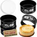 Tellshun 4 Pack Small Springform Cheesecakes Pan Tins Set 4 Inch Mini Baking Mold 4 Pieces Round Leakproof Nonstick Removable Bottom Bakeware for Pie Pizzas and Quiches Includes 50Pcs Parchment Paper