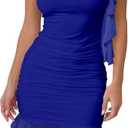 Kaximil Women's Sexy Sleeveless Mini Party Dress Ruffle Ruched Backless Club Short Dresses (Medium, Royal Blue)