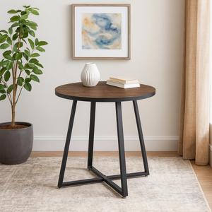 35.4-Inch Small Round Wood Top Dining Table - Brown/Gray Kitchen Table with Ample Space for Leisure Coffee Tea Time, Suitable for Dining Room, Living Room (Brown)