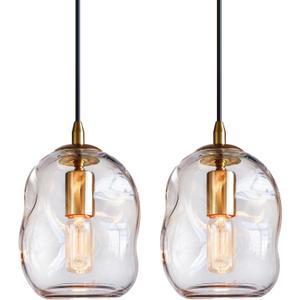 CASAMOTION Pendant Lights Kitchen Island 2 Pack Modern Contemporary Clear Glass Organic Globe Brass Gold Hanging Light Adjustable Cord Bedroom Dining Table Small Medium Lamp 8 Inch Height
